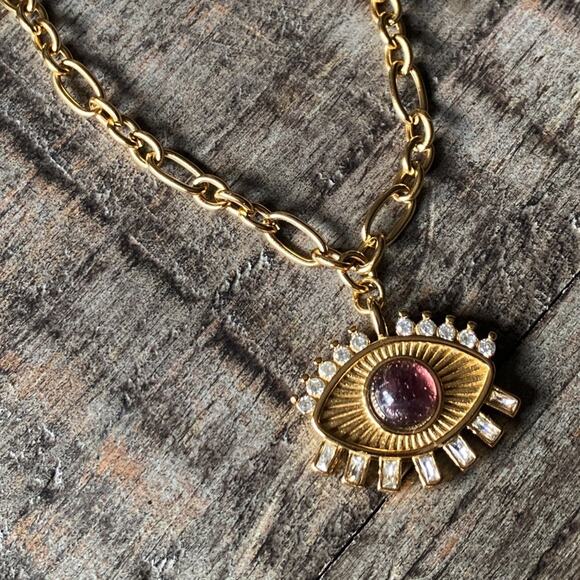 NEW Stone Evil Eye Pendant Necklace - Picture 3 of 9